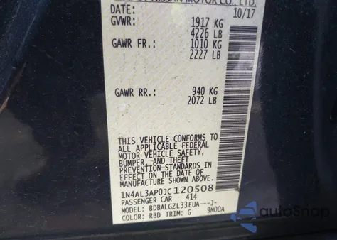 2018 Nissan Altima 2.5 S z USA, uszkodzony, nr VIN 1N4AL3AP0JC120508